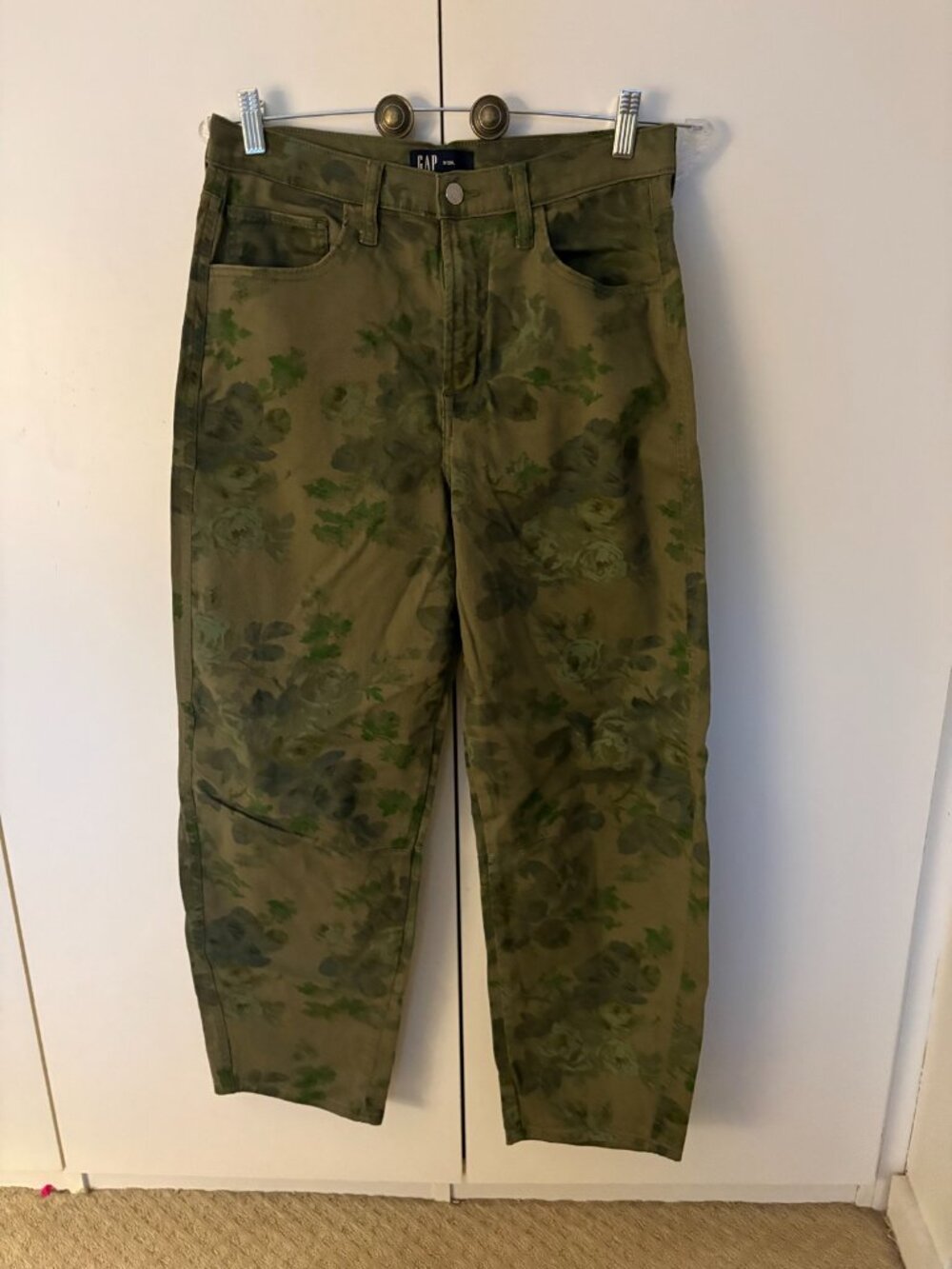 Gap Denim Barrel Jeans, Green Floral, Size 8 Long